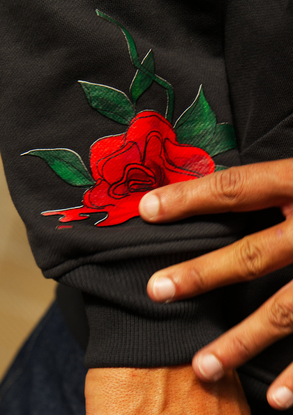 Invicta Hoodie, embroidered rose on the sleeve